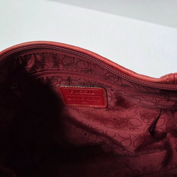 Fossil Purse Red Leather Hobo Boho Shoulder Bag - Picture 11 of 16